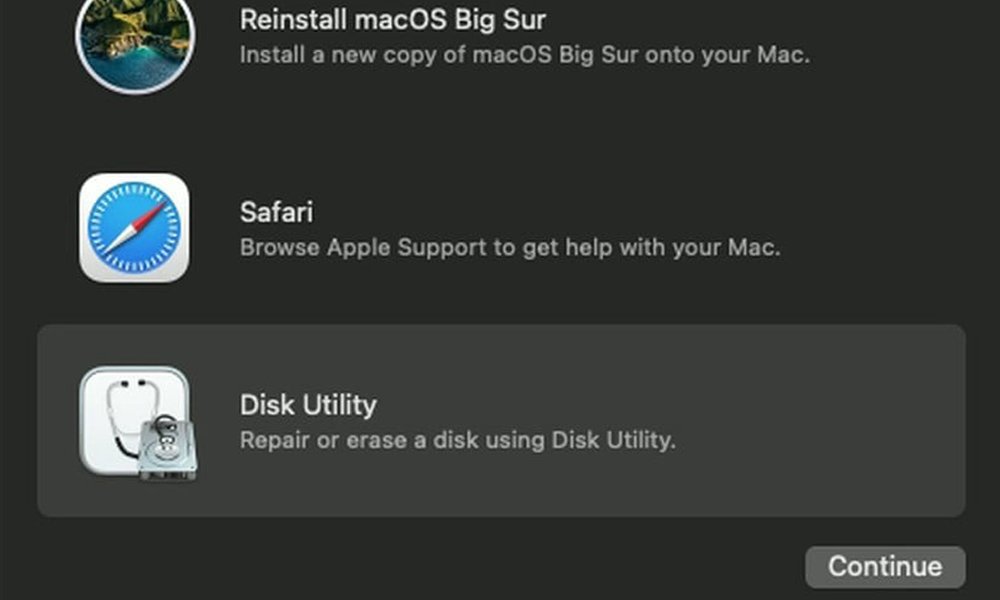 Cửa sổ macOS recovery hiện ra, người dùng chọn vào mục Disk Utility